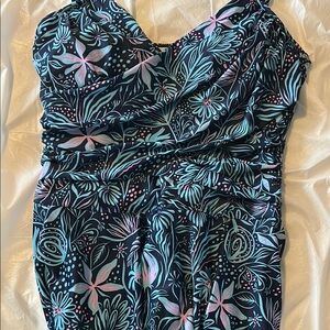 Girls' Navy Floral Ruched One-Piece Swimsuit - Blue & Pink